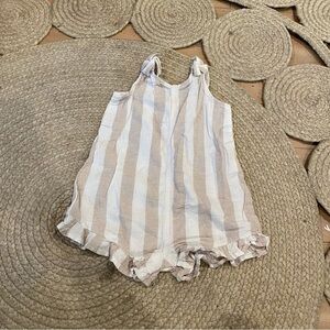 Little Co. striped baby girl romper shorts tan white 24M